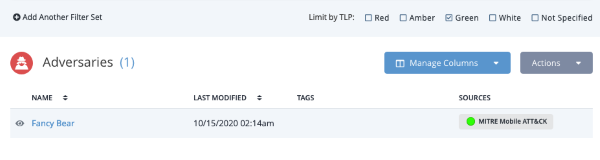 Sources displayed after applying the TLP filter Sources displayed after applying the TLP filter