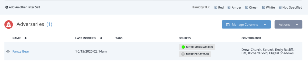 Attribute Contributors displayed before applying the TLP filter Attribute Contributors displayed before applying the TLP filter
