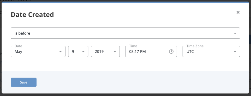 Date Created Filter box