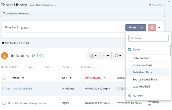 Select Published Date Filter