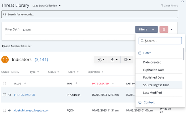 Select Source Ingest Time Filter