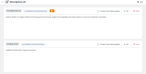 Descriptions Pane