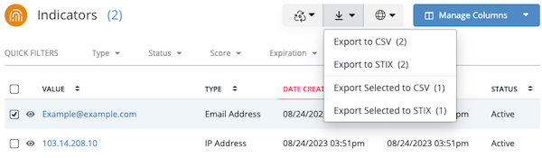 Export Menu